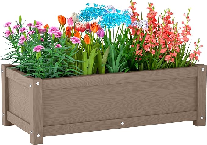 HDPE Raised Planter Box Outdoor,Rot-Resistant and Non-Cracking,Small Raised Beds for Gardening 29.5 * 14.4 * 9.8 in for Yard,Lawn,Outdoor Planter Boxes Rectangle with Drainage Holes Brown