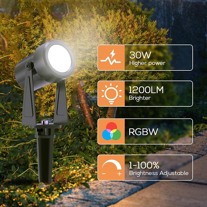 SUNTHIN Outdoor Landscape Lighting with Dusk to Dawn Sensor Controller & Remote, RGBW Color Changing Spot Uplights,10 Pack