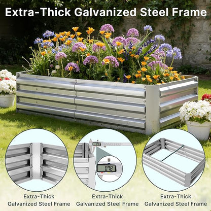Miory Raised Garden Bed with PE Cover, 4x2.5x1 FT Galvanized Planter Box Outdoor with Mini Greenhouse, 2 Zippered Windows for Vegetables, Flowers, Includes Plant Labels & Gloves