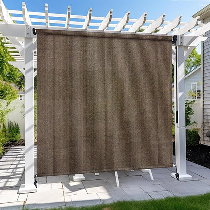KANAGAWA Custom Size Mocha Outdoor Roller Shade Exterior Patio Cordless Roll Up Shade for Pergola, Deck Porch Gazebo, Backyard