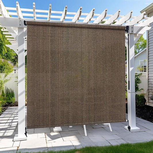 KANAGAWA Custom Size Mocha Outdoor Roller Shade Exterior Patio Cordless Roll Up Shade for Pergola, Deck Porch Gazebo, Backyard