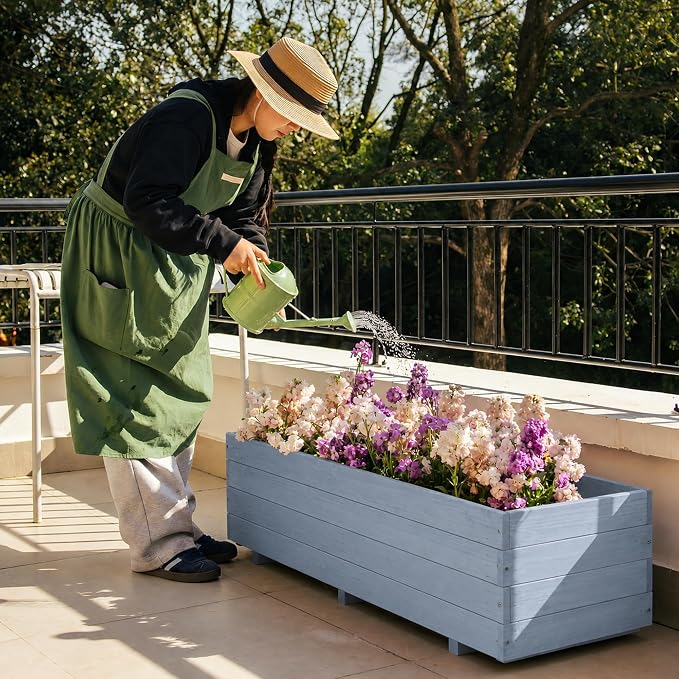 Fir Wood Raised Garden Bed Rectangular Planter for Outdoor Tomato Planter | For Herbs & Flowers Garden Includes Fabric Planter Liner, 4 Drainage Holes