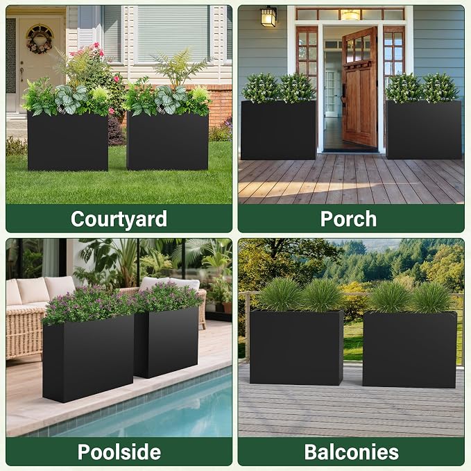 Metal Tall Planter 38" L x 12" W x 30" H | Long Rectangular Planter Box, Drainage Holes & Removable Shelf, Heavy Duty Steel Planter for Tall Plants, Flowers or Shrubs