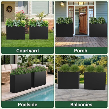 Metal Tall Planter 38" L x 12" W x 30" H | Long Rectangular Planter Box, Drainage Holes & Removable Shelf, Heavy Duty Steel Planter for Tall Plants, Flowers or Shrubs