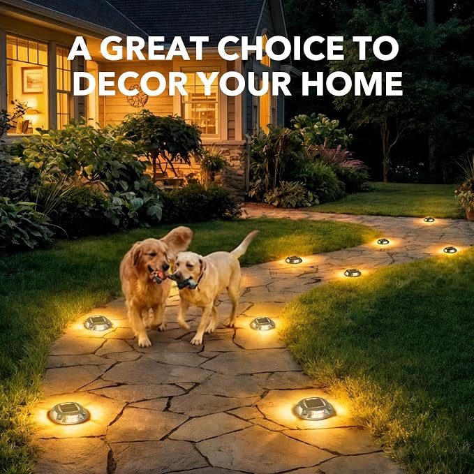 AGPTEK Solar Driveway Lights Outdoor 24 Pack, 2 Color Modes LED Deck Dock Marine Waterproof Driveway Marker Lights for Step Sidewalk Stair Garden Pathway Walkway Yard (Warm White/Cool White)