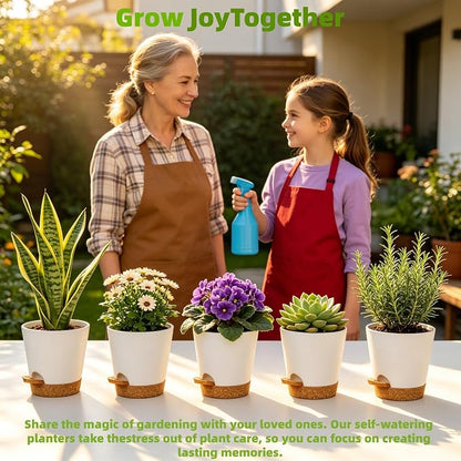5 Pack 5 Inch African Violet Pots Self Watering, Self-Watering Planters with Drainage Holes & Reservoir, White Brown Plastic Pots for Indoor Outdoor Plants, Succulents & Flowers