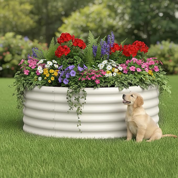 DDK Galvanized Raised Garden Bed, Round Outdoor Planter Bed, 4x4x1.5ft Metal Planter Box for Gardening and Planting,MW