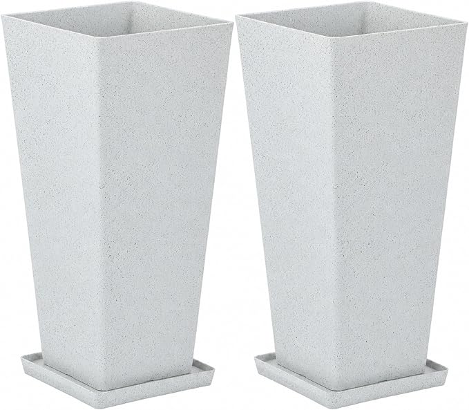 Autodaya 28" Extra-Large White Tall Planters Set of 2 Flower Pots | Tall White Planters for Outdoor Plants, Balcony, Porch, Living Room Corner, Garden, Patio, Deck, or Entryway Decor