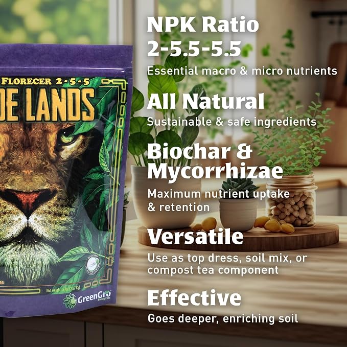 Pride Lands Premium Organic Bloom Fertilizer with NO Fillers, Bigger Buds and Flowers, Brighter Plants with Our Complete Bloom Nutrients, Recharge Soil and Boost Growth with Optimal Blend of NPK, 2 lb