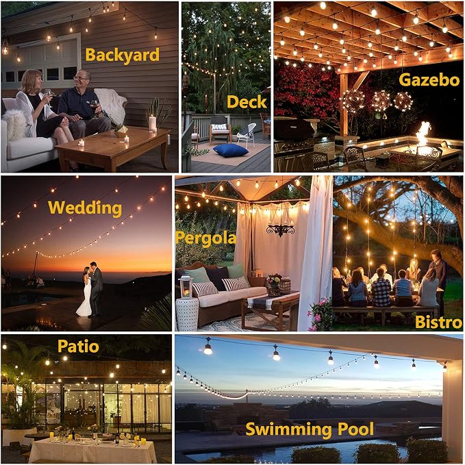 Outdoor String Lights for Outside 48FT with 15+1 2700K LED S14 Shatterproof Bulbs for Patio Back Yard Porch, Linkable