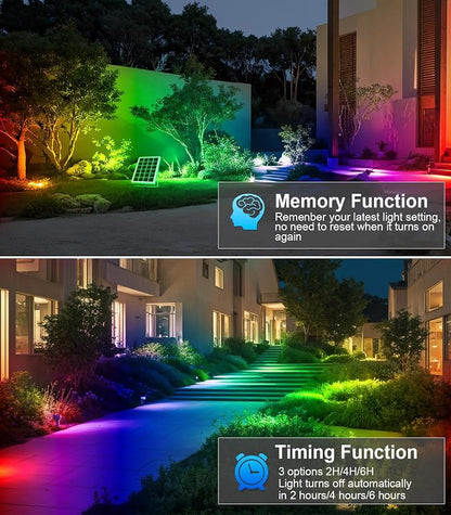 MEIKEE 6 in 1 RGB Solar LED Spotlights with Remote, IP66 Waterproof Color Changing Outdoor Landscape Lighting for Garden Wedding Holiday Party Decor