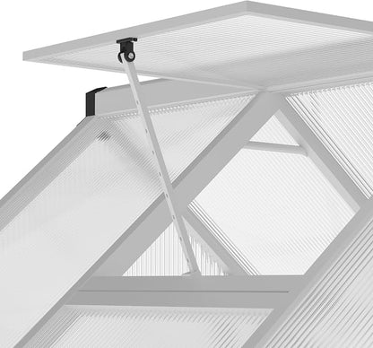 CABIHOME 8x12 FT Outdoor Greenhouse, Polycarbonate Greenhouse with Roof Vent and Ground Nails, Aluminum Large Walk-in Green House w/ Lockable Push Door for Outdoor Garden (Silver - 1, 6x7 FT)