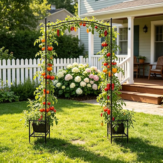 Metal Garden Arbors 93" Thickened Arch Trellis for Climbing Plants | Outdoor Arbor with Planter Box Rustproof Trellises Grapes Rose Wedding Arched Entrance Backdrop Stand Party Event Decoration