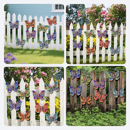 Junware 8 Pieces Metal Butterfly Wall Art Decor - 5.9" Outdoor Fence Wall Sculpture Decor, Hanging Decoration for Garden Yard Living Room Bedroom Patio Balcony, Nice Gift for Mom Friend