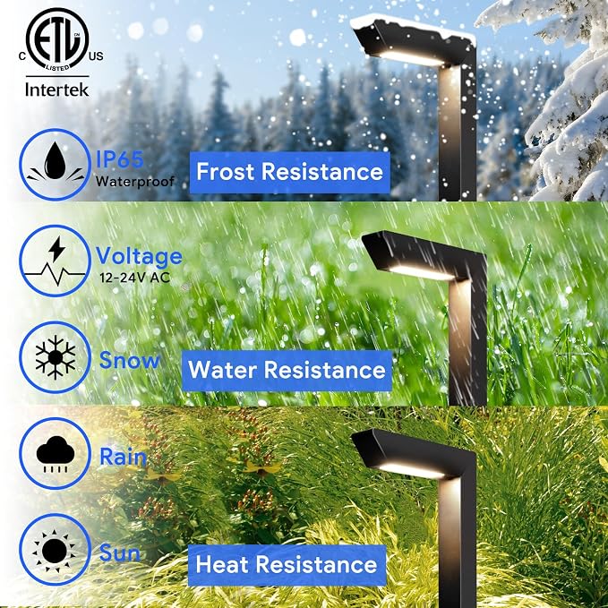 Energetic 5CCT Low Voltage Landscape Lights, 5W 200LM IP65 Waterproof LED Pathway Lights, 50000 Hrs, Outdoor Landscape Lighting, Square Modern Side Lit, Die-cast Aluminum Housing, ETL, Black, 4 Pack