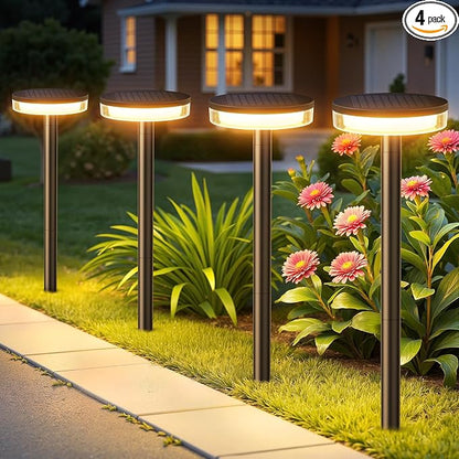 LETMY Solar Pathway Lights Outdoor, 4 Pack 2X Brighter Solar Lights Outdoor Waterproof, Taller Pathway Light with Larger Panel, Auto On/Off Up to 12Hrs Driveway Light for Yard Outside Patio Path Lawn