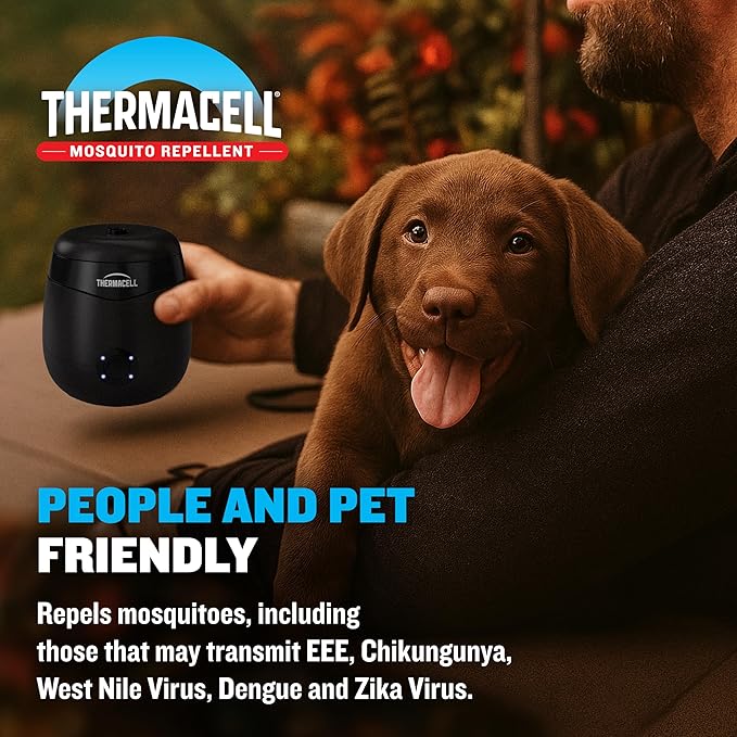 Thermacell E-ZoneGuard Patio Rechargeable Mosquito Repeller with 20-Foot Zone of Scientifically Proven Outdoor Protection; 5.5-Hr Battery; 12-Hr Refill; Bug Spray Alternative; DEET-Free; Black