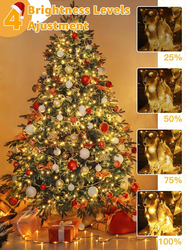 BrightChristmas 1000 LED 328 FT Christmas Lights, Waterproof Outdoor String With Remote and Timer, 8 Modes Dimmable, Fairy Lights for Holiday Decor (Warm White)