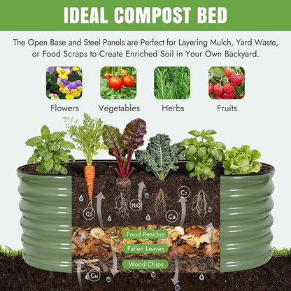 INNO STAGE Galvanized Raised Garden Bed Kits, 4x2x1.4FT Metal Raised Beds Outdoor for Gardening, 17'' Tall Large Steel Raised Planter Bed for Vegetables & Flowers Patio Ground Planter Box - Green