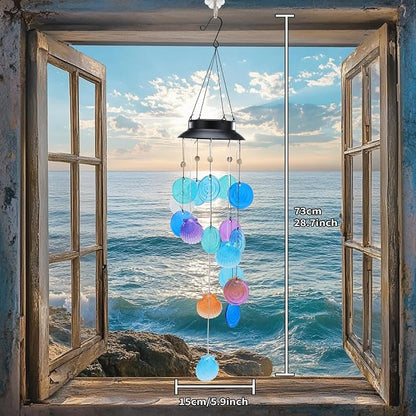 Solar Wind Chimes Outdoor with Glass and Copper (Solar Shell) | Solar Powered, Garden Decor, Patio Decor, Glass and Copper, Outdoor Use