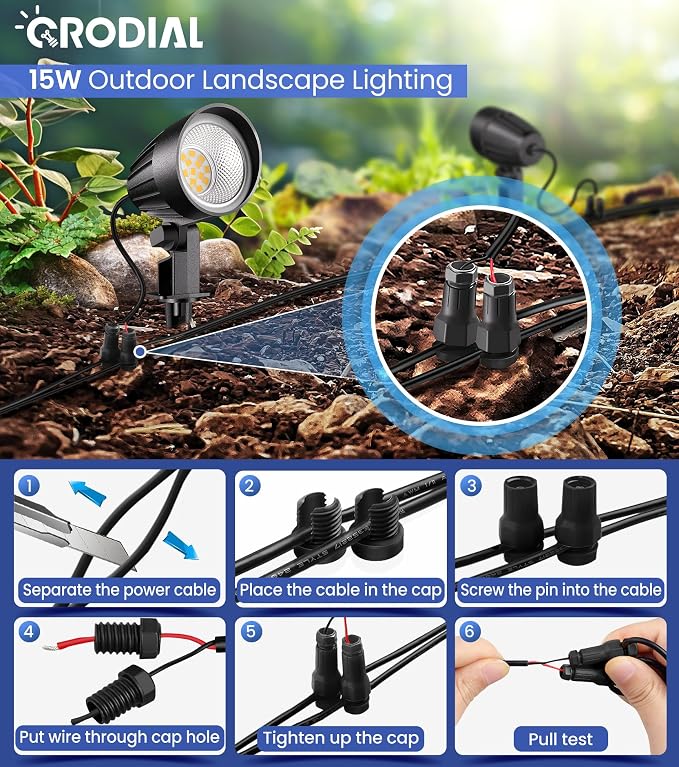 Low Voltage Landscape Lighting, 15W LED Landscape Spotlights with Connectors 12V-24V AC/DC 3000K IP66 Waterproof Warm White Spotlights for Yard Garden Pathway Outdoor (12 Pack)