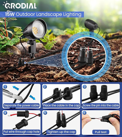 Low Voltage Landscape Lighting, 15W LED Landscape Spotlights with Connectors 12V-24V AC/DC 3000K IP66 Waterproof Warm White Spotlights for Yard Garden Pathway Outdoor (12 Pack)