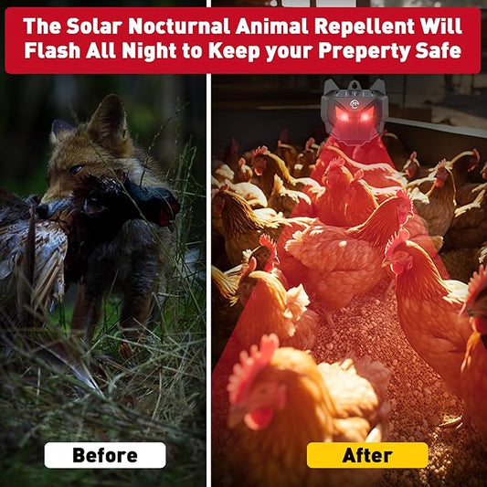 4 Pack Solar Nocturnal Animal Repeller with Red LED Flashing Lights – Effective Coyote, Raccoon, Skunk, Deer & Hawk Deterrent – Waterproof Predator Lights for Yards, Gardens & Chicken Coops