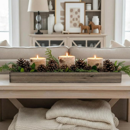 Dandat 1 Set Wood Boxes for Centerpieces 28x5 Inch Rectangle Wooden Planter Box Rustic Wooden Planters with Removable Plastic Liner Floral Foam Blocks for Christmas Wedding Home Garden Decor(Brown)