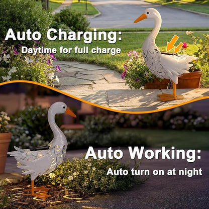 Lavezee Porch Goose Statue Lawn Goose Outdoor, Metal Garden Goose with Solar Light for Lawn Yard Backyard, Front Porch Goose for Garden Decoration