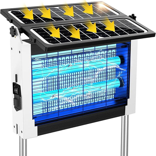 Solar Bug Zapper Outdoor, 4500V Solar Mosquito Zapper with Dual Solar Panels, 1/2 Acre Coverage Cordless Rechargeable Electric Fly Zapper, IPX5 Waterproof Mosquito Traps for Backyard, Patio, Camping