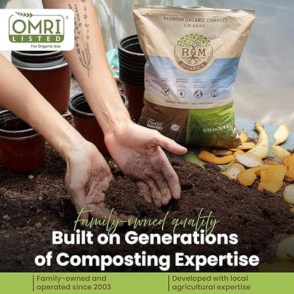 R&M Organics Premium Organic Compost 10 lb Bag for Vegetables, Flowers, Plants & Lawns-All Purpose Soil Amendment Fertilizer - Moisture Retention, Low Odor, Manure Based Compost - Indoor & Outdoor Use