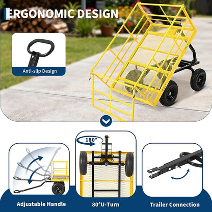 Heavy Duty 1500 Lbs Capacity Mesh Steel Garden Cart Folding Utility Wagon with Removable Sides, Garden Cart on Wheels for Gardening Soil, Tools, and Plant Transport