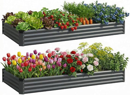 2PCS 6x2x1 FT Rectangle Metal Raised Garden Bed Kit, Elevated Garden Planter Box Outdoor, Large Planters for Outdoor Plants, Flower, Vegetables, Fruit, Herbs (Dark Gray)