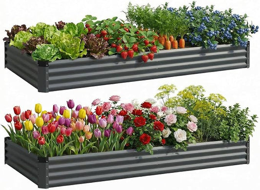 2PCS 6x2x1 FT Rectangle Metal Raised Garden Bed Kit, Elevated Garden Planter Box Outdoor, Large Planters for Outdoor Plants, Flower, Vegetables, Fruit, Herbs (Dark Gray)