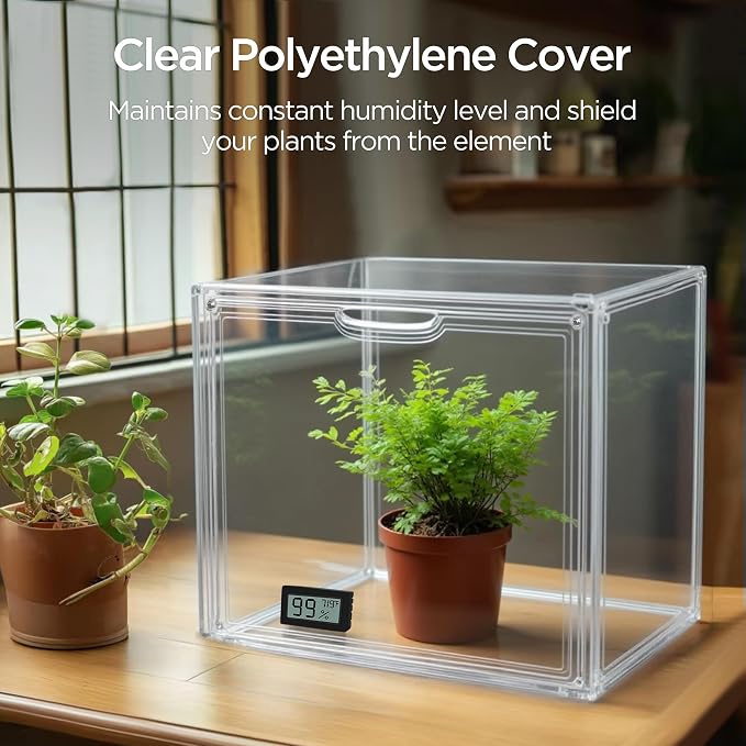 HBlife Mini Greenhouse for Indoor, Clear Stackable Green House with Magnetic Waterproof Door for Small Plants Nursery Germination and Display, Tabletop Portable Greenhouse, 14.1x8.6x10.6 Inch (2 Pack)