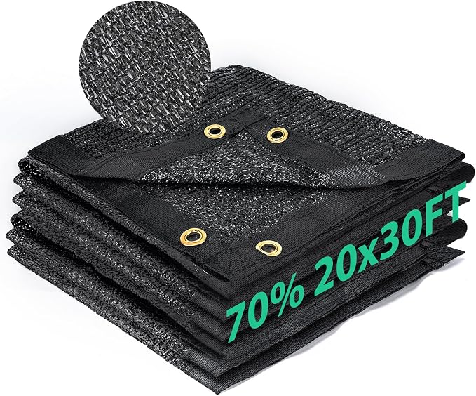 Kesfitt 70% Shade Cloth 20x30 ft, Breathable HDPE Mesh Sun Shade Tarp for Garden & Greenhouse, UV Resistant Outdoor Shade Fabric with Copper Grommets for Plants, Patio, Yard