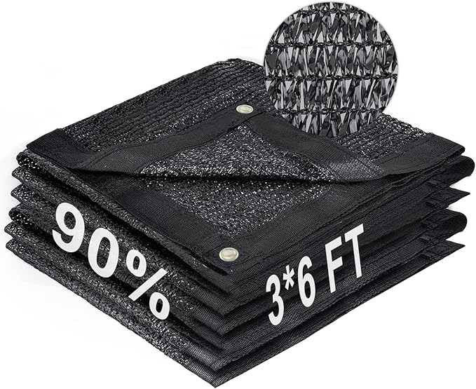 LOVE STORY 3x6FT 90% Black Garden Shade Cloth, Sun Shade Cover Net Mesh Tarp with Grommets, Sunblock Net for Garden,Greenhouse,Plants and Patio