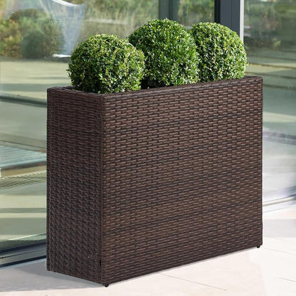 LEWIS&WAYNE Tall Planters for Outdoor Wicker Large Rectangular Block Box | All-Weather, Handmade PE Rattan, Removable Liner, Indoor Outdoor, Patio Porch Garden, Modern Design
