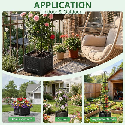 Tomato Planter with Wheels & Self Watering - 57" Tiered Pot with Drip Tray for Climbing Plants, Vegetable Vine, Flowers - Mobile Indoor/Outdoor Gardening for Small Space, Patio