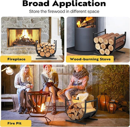 VIVOHOME 17 Inches Decorative Heavy Duty Firewood Storage Log Rack Wood Holder Indoor Outdoor Black