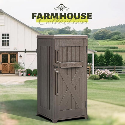 YITAHOME 60-Gallon Secure Package Delivery and Storage Box | Double-Wall Resin, Weatherproof, for Outdoor Use, Curbside or Porch, 8.5 Cubic Feet, Brown