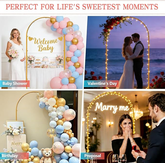 Gold Metal Arch Backdrop Stand, 7.2FT Wedding Arch Stand for Birthday Party Bridal Baby Shower Graduation Ceremony Photo Booth Garden Floral Balloon Arches Decoration
