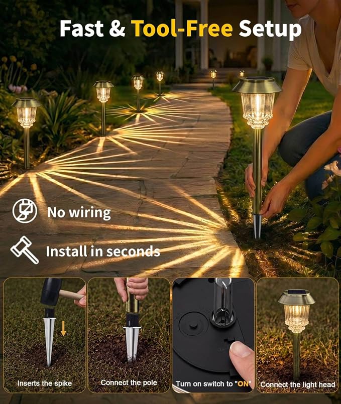 XMCOSY+ Solar Lights Outdoor, 10-40LM Adjustable Brightness, 6 Pack Landscape Lighting, Waterproof Solar Powered Yard Light for Pathway, Garden, Walkway & Driveway