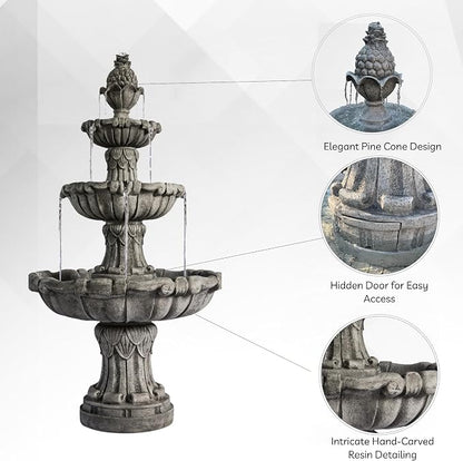 XBrand Large Outdoor Electric Bird Bath Fountain 58.3", 3-Tier Garden Water Fountain with Pump, Classic Leaf Design, Resin Floor Fountain for Yard, Lawn, Patio & Porch