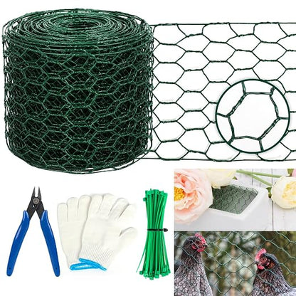Floral Wire Netting, 4 x 394 Inch Flower Mesh Netting, Chicken Wire for Floral Arrangement, Galvanized Hexagonal Chicken Wire Fence with Plier Gloves, Protect Plant & Decorate Flower Arch, DIY Craft
