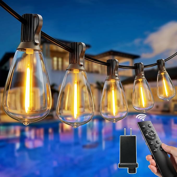 Guhope 54 FT Outdoor String Lights with Remote, Dimmable ST38 Edison LED Patio Lights, 3 Lighting Modes & 3 Timer, IP45 Waterproof String Lights for Outside Backyard Garden Porch Party Decor