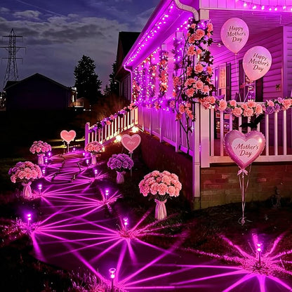 Solar Pathway Lights Gift for Mom 10 Pack Pink Solar Lights Outdoor Waterproof Yard Lighting, LED Stainless Steel Stake for Garden Outside Landscape Lawn Driveway Walkway Path
