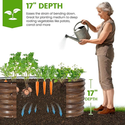 Galvanized Raised Garden Bed Outdoor |17'' Tall Planter Box Outdoor for Deep Root Plants | 3Pcs Raised Bed Kit for Gardening with Rubber Strip for Vegetables Flowers Fruits (Grain, 4x2x1.4FT)