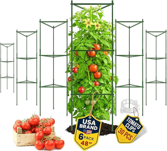 Tomato Cage - Large Trellis Stakes and Plant Support Structures for Vegetables and Climbing Plants - Tall Tomato Cages for Garden, Pots, Raised Garden Bed Outdoor Supplies (6 Pack - Up to 48")