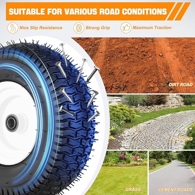 Yesker 13x5.00-6 Pneumatic Lawn Mower Tire and Wheel with 3/4" Bearing Bore, 13x5-6nhs Rubber Riding Lawnmower Tires with 3" Center Hub, 2 Pack